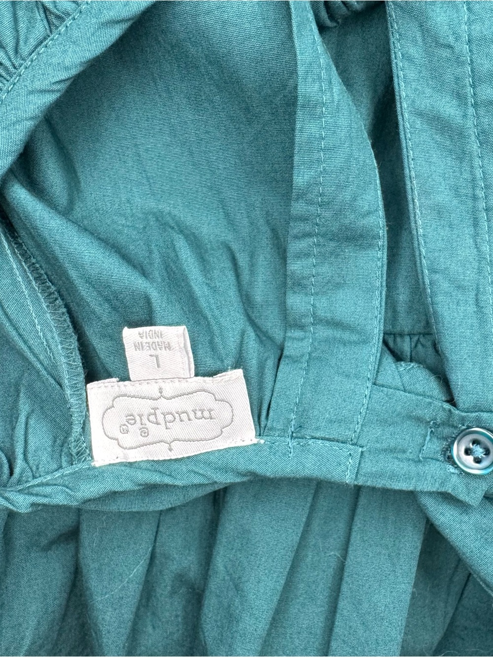 MUD PIE | Teal Tiered Puff-Sleeve Bow Back Dress Size Large - Picture 10 of 12